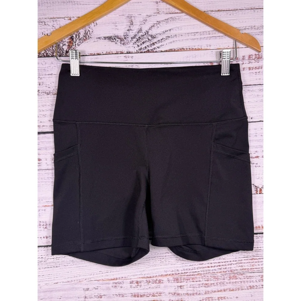 Yogalicious Lux Biker Shorts Womens Medium Black Side Pocket High Waist Athletic